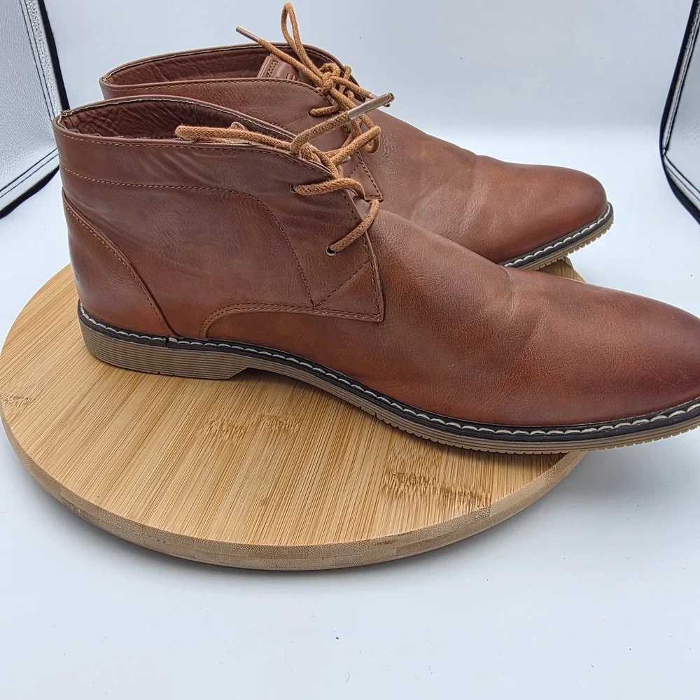 London Fog Mens Cognac Brown Memory Foam‎ Chukka Boots Sz 12 Lace Up Ankle Boots